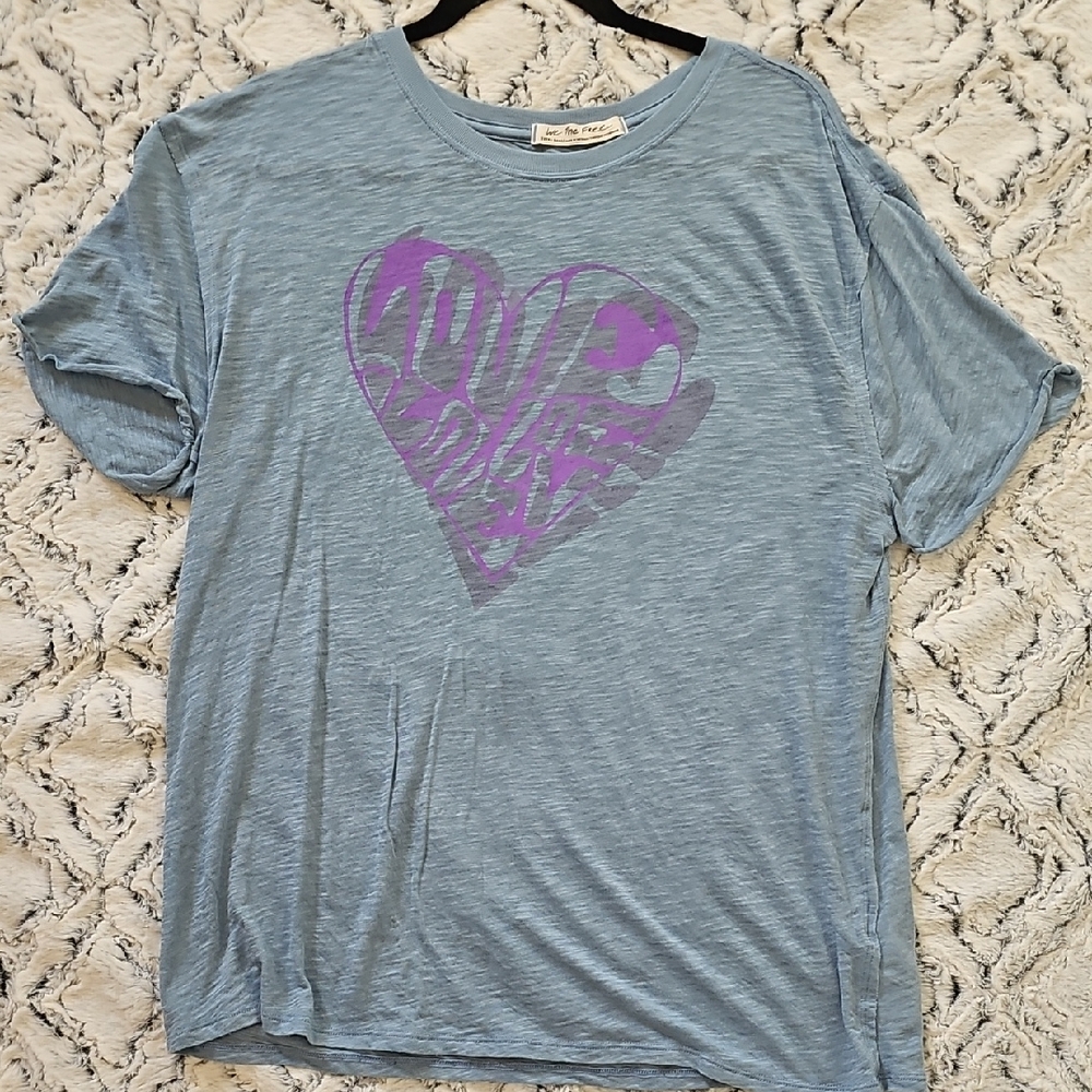 Free People Movement Blue Tee with Purple Heart Graphic